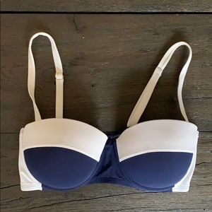 Tory Burch blue & white swim suit bikini top L